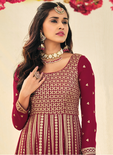 Magenta Pink Georgette Thread Work Long Anarkali Dress